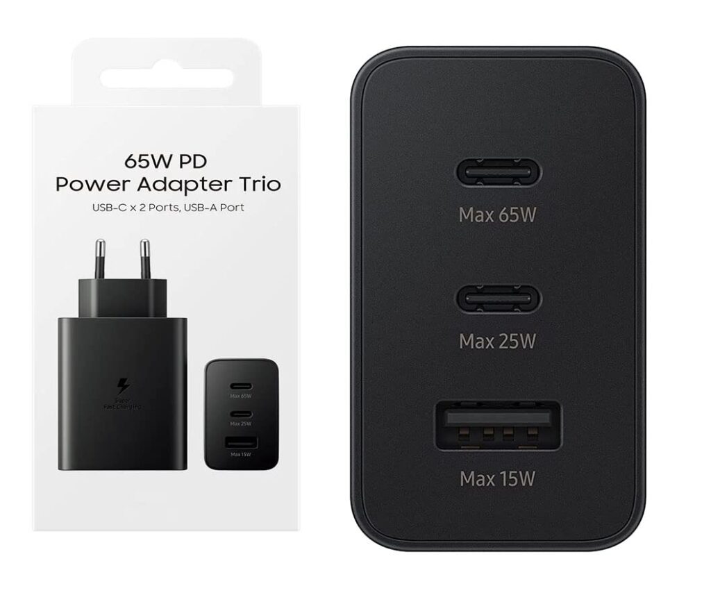 شارژر سریع دیواری ۶۵W اصلی سامسونگ با سه پورت خروجی Samsung 65W Power Adapter Trio Fast Charger