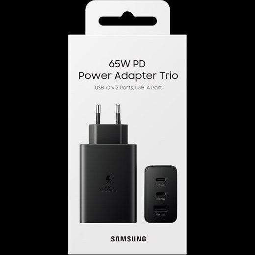 شارژر سریع دیواری ۶۵W اصلی سامسونگ با سه پورت خروجی Samsung 65W Power Adapter Trio Fast Charger