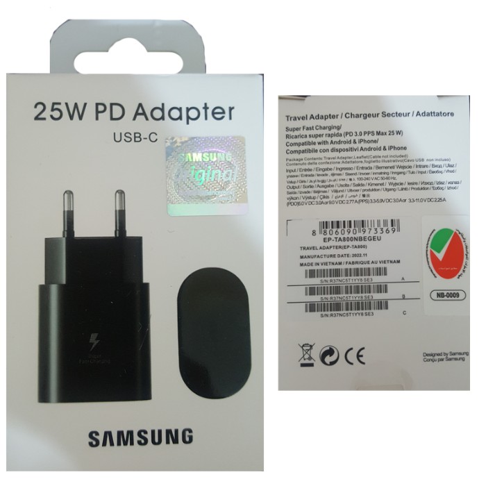 شارژر سامسونگ ۲۵ وات اصل دو پین Samsung Charger 25W Original