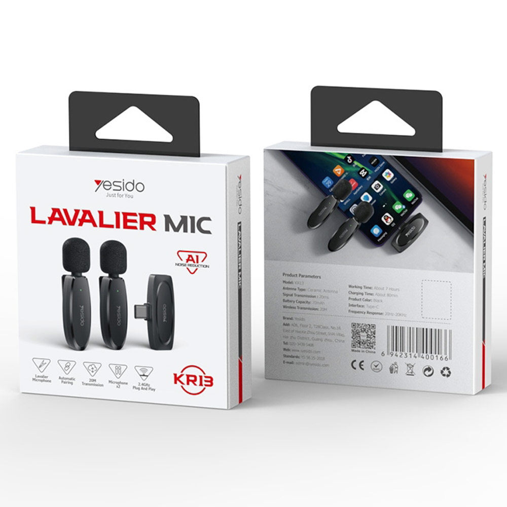 میکروفن مخصوص اندروید مارک yesido مدل lavalier mic KR13