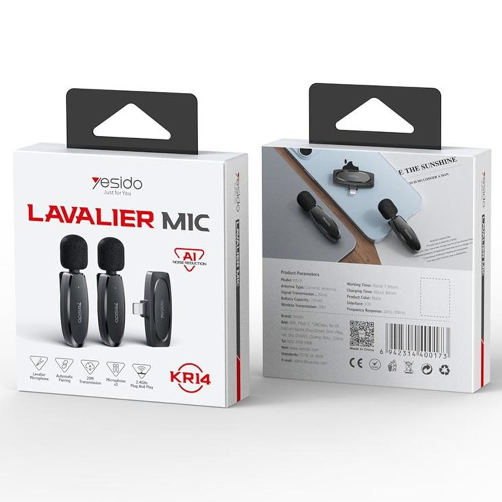 میکروفن مخصوص ایفون مارک yesido مدل lavalier mic kr14