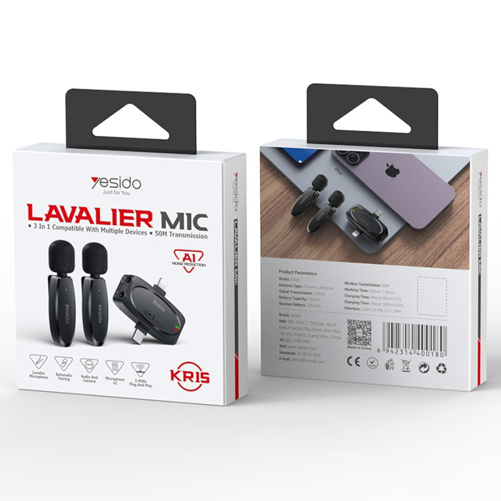 میکروفن مخصوص آیفون مارک yesido مدل lavalier mic KR15