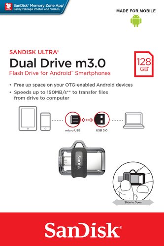 فلش sandisk ultra مدلDUAL DRIVE M3.0 OTGظرفیت ۱۲۸گیگابایت