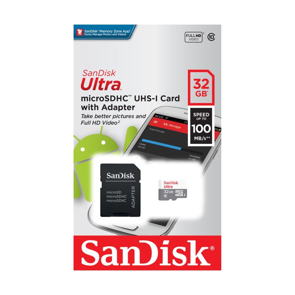 کارت حافظه sandisk مدل sandisk ultra microsDH UHS-l کلاس ۱۰ سرعت ۱۰۰MB/Sظرفیت ۳۲ گیکابایت