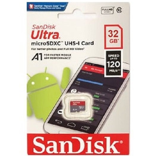 کارت حافظه sandisk مدل sandisk ultra microsDH UHS-l کلاس ۱۰ سرعت ۱۲۰MB/Sظرفیت ۳۲گیکابایت