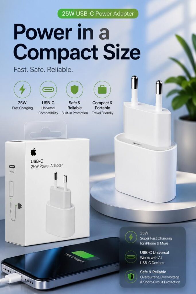 اداپتور دو پین اپل ۲۵W POWER ADAPTER A2347 USB-C